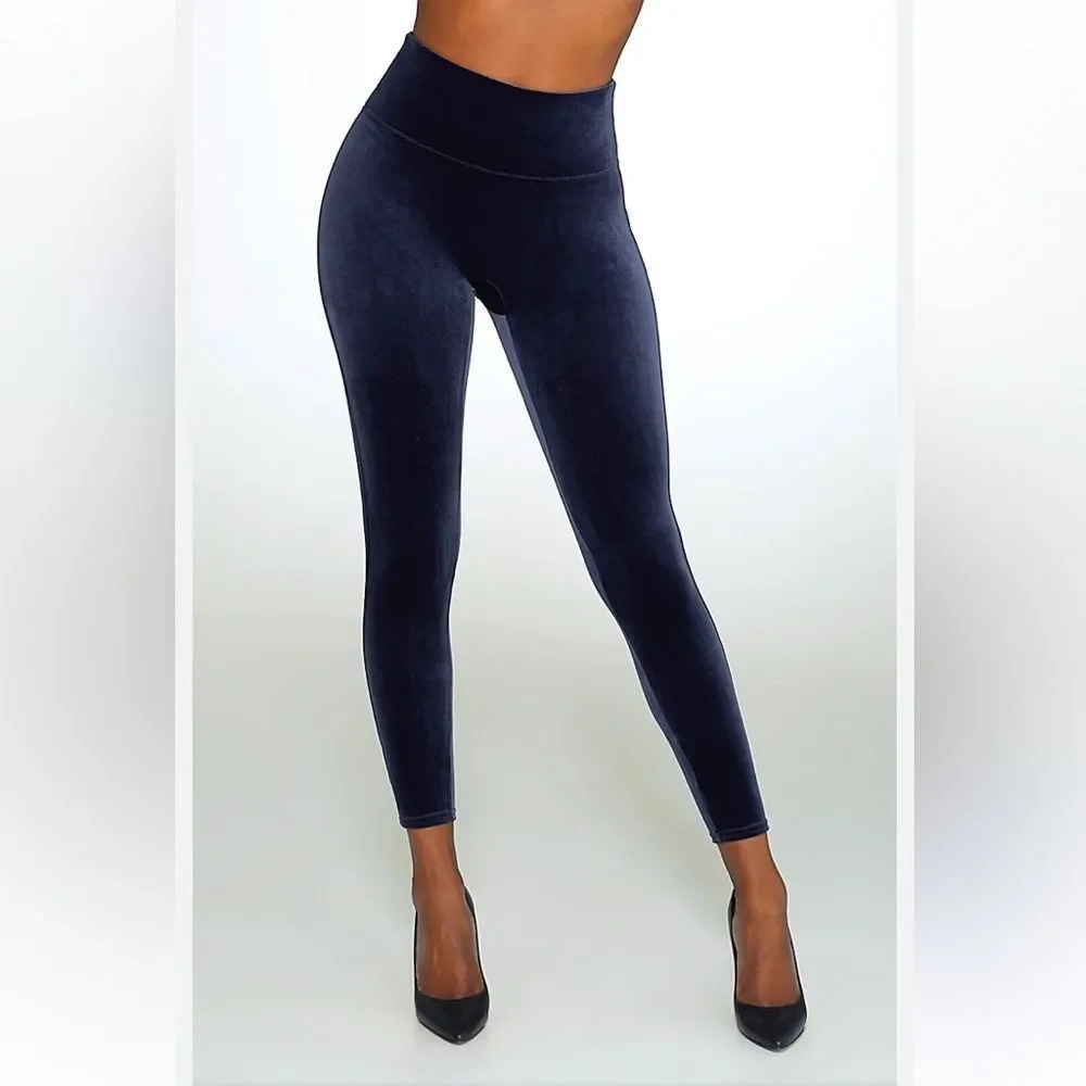 Spanx Women's High Waisted Black Pull On Velvet Slimming Leggings size Small